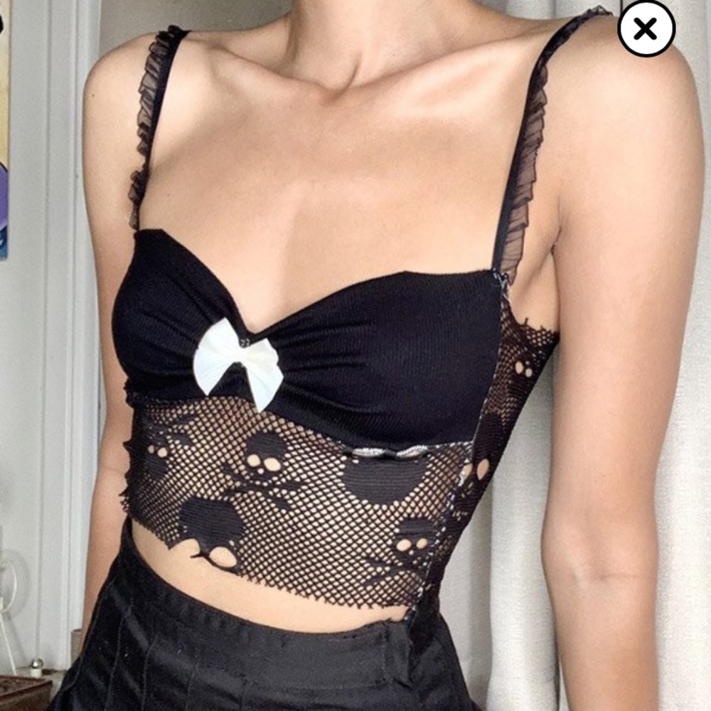 LovelyErica Mesh Patchwork Skull Crop Top